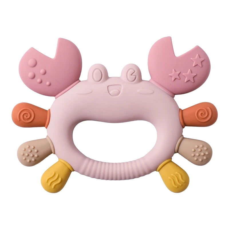 Crab Silicone Teether with Wooden Ring — BPA Free | Baby 0-6 Months