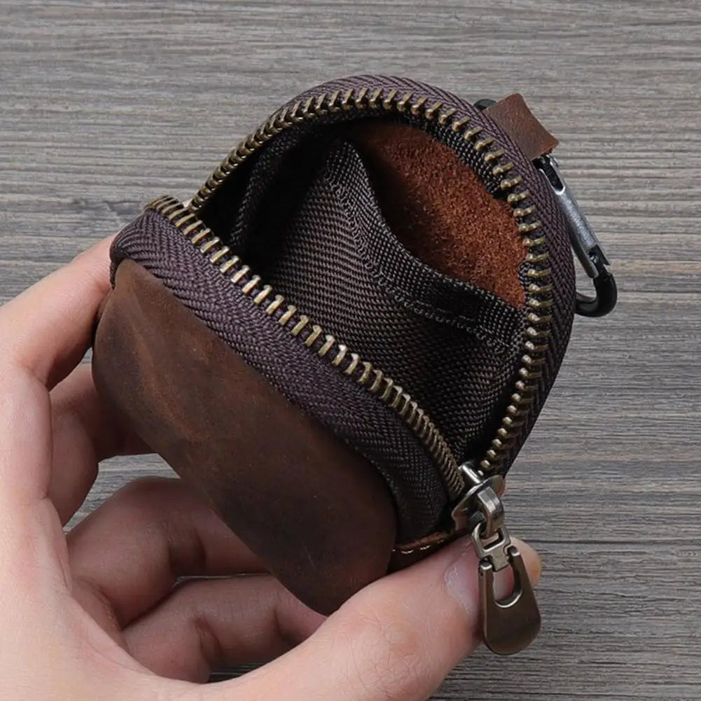 Stylish Retro PU Leather Change Purse Small Zipper Coin Pouch with Carabiner,Mini Keychain Coin Purse Wallet Charm for Women Men