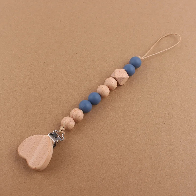Baby products cartoon love beechwood pacifier clip creative baby silicone beads bite teeth pacifier chain