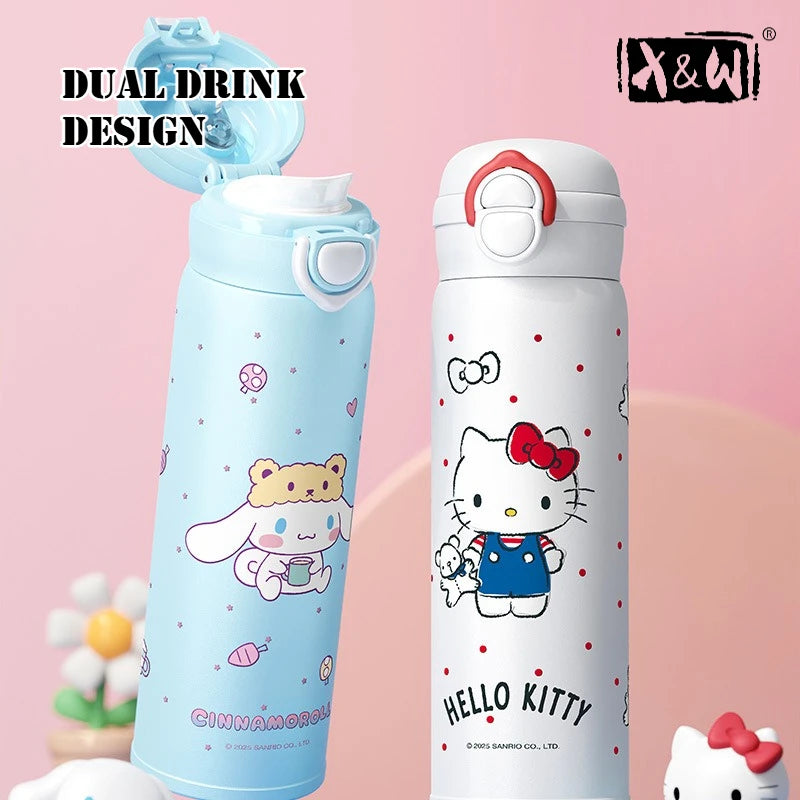 X&W 500ML for Sanrio My Melody Thermos Cups Cartoon Stainless Steel Vacuum Flask Student Cute Insulated Water Bottles Kids Cup