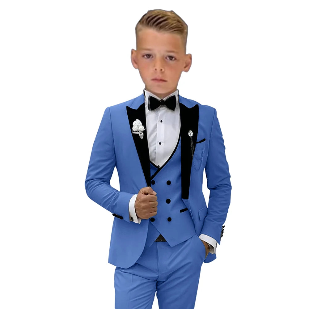 2025 Hotest Boys Formal Suit Set with Velvet Collar - One Button Blazer Vest Pants Bowtie - 3-14 Years Kids Graduation Tuxedo