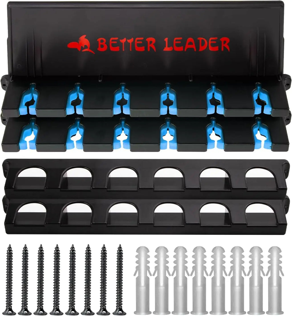 2 Pack Wall Mount Fishing Rod Holder, Holds Up to 12 Rods, Fits Diameter 3-19mm, Ideal Gift for Men