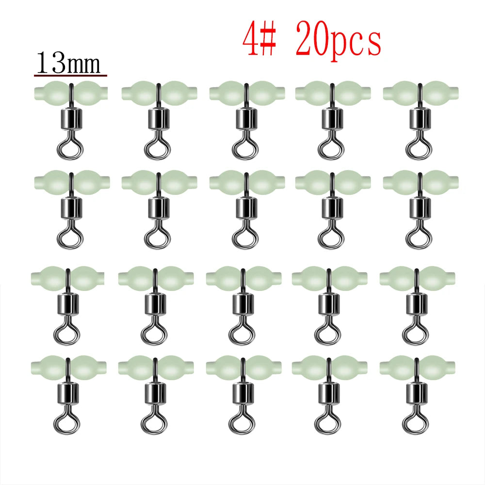 20pcs Luminous Cross Line Rolling Fishing Swivel 3 Way Fishing Line Connector Swivel