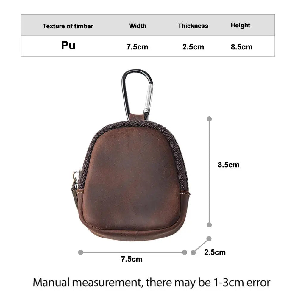 Stylish Retro PU Leather Change Purse Small Zipper Coin Pouch with Carabiner,Mini Keychain Coin Purse Wallet Charm for Women Men