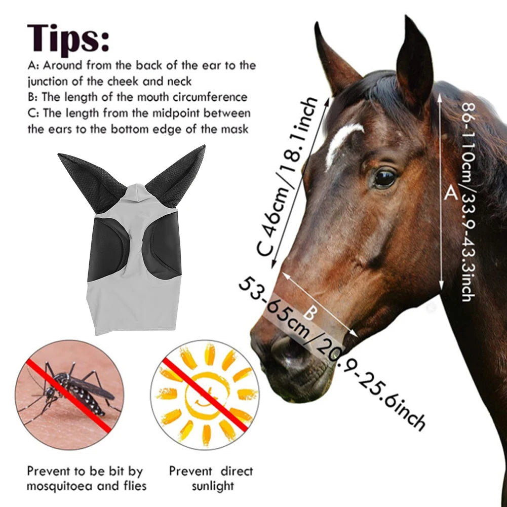 Máscara Antimoscas para Caballo | Malla Transpirable | Protección Orejas y Ojos 🐎