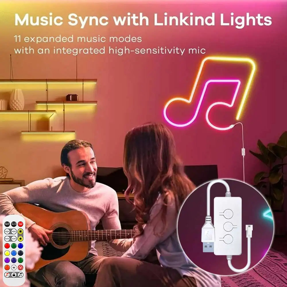 Tira Neon LED RGBIC Acosh Tuya | 5V 72LEDs/m | Silicona | Sincronización Musical | Dream Color | Habitación - Firu Total Sales
