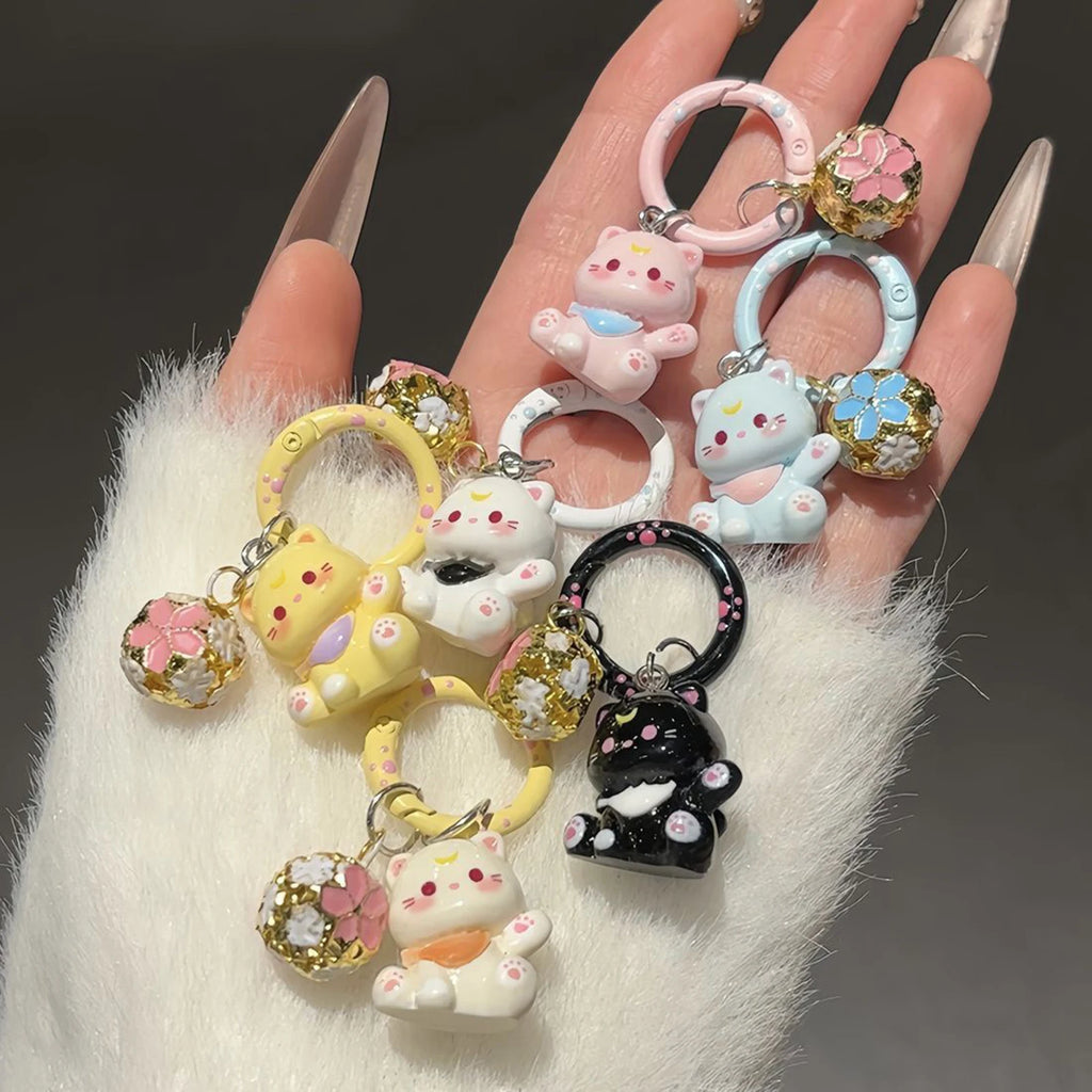 Cute Resin Kitten Keychain with Bell Mini Cat Charm For Keys Bag Purse Gift For Cat Lovers Girls Friends Birthday Gift