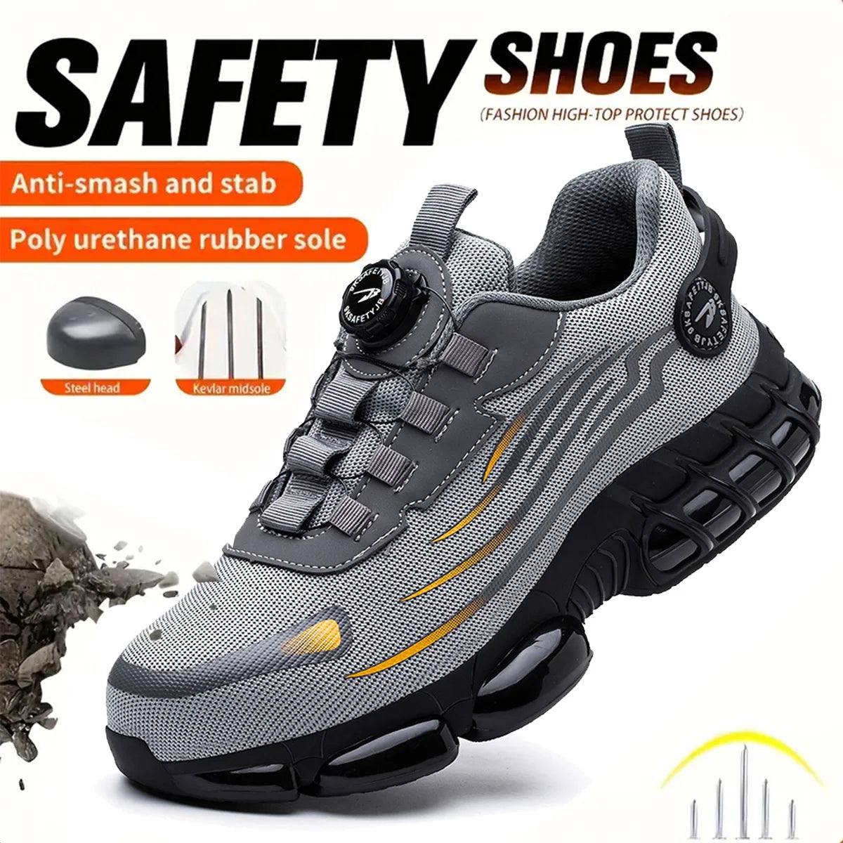 Zapatos de Seguridad Transpirables | Sin Cordones | Suela Blanda | Antipinchazos | Antiaplastad