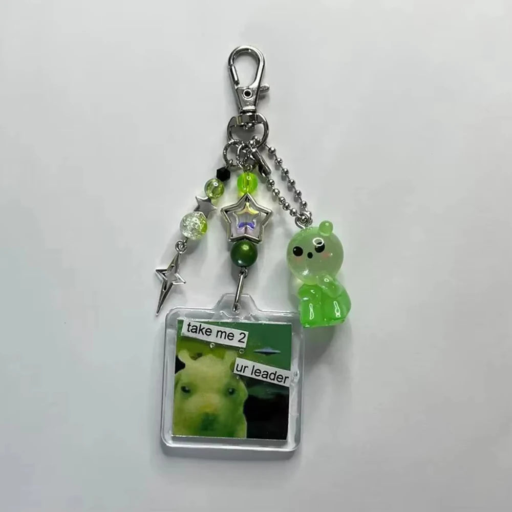 Silly Alien Keychains Cute Resin Aliens Star Bead Phone Charm Chain For iPhone Camera Schoolbag Key Pendant
