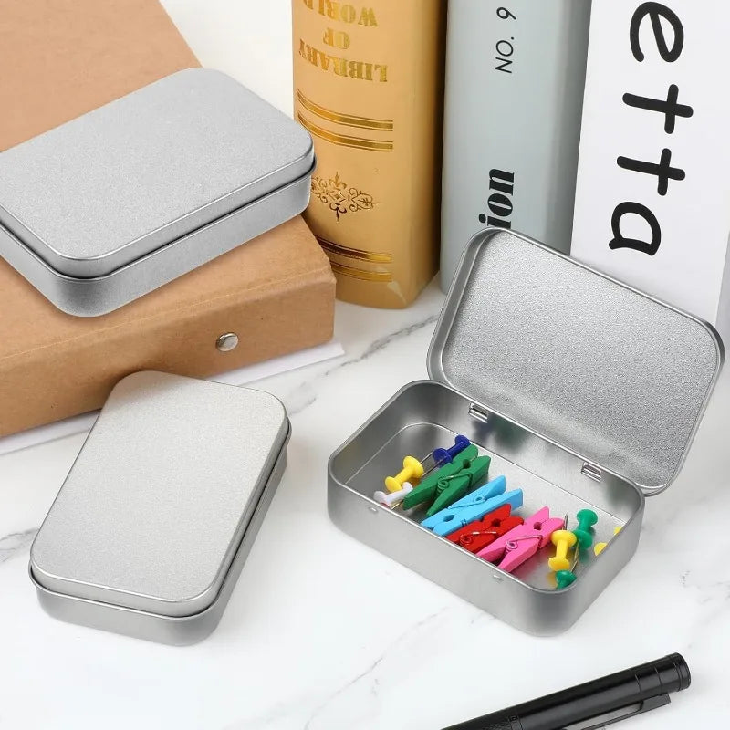 Mini Metal Box Tin-Plated Slide Cover Storage Box Portable Jewelry Pill Cosmetic Cases Home Rectangular Empty Storage Container