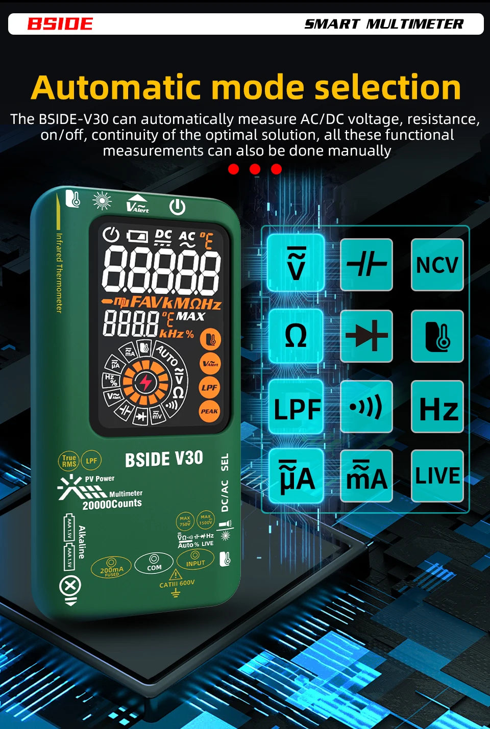 BSIDE NEW Digital Multimeter 20000counts Smart Infrared Temperature Tester T-RMS 1500V DC AC Voltage Rechargeable Multiteter DMM