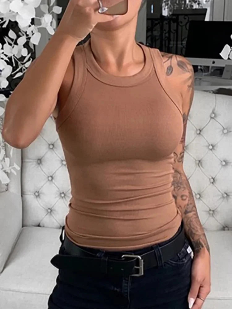 Camiseta Canalé Sin Mangas para Mujer | Cuello Redondo | Básica de Verano