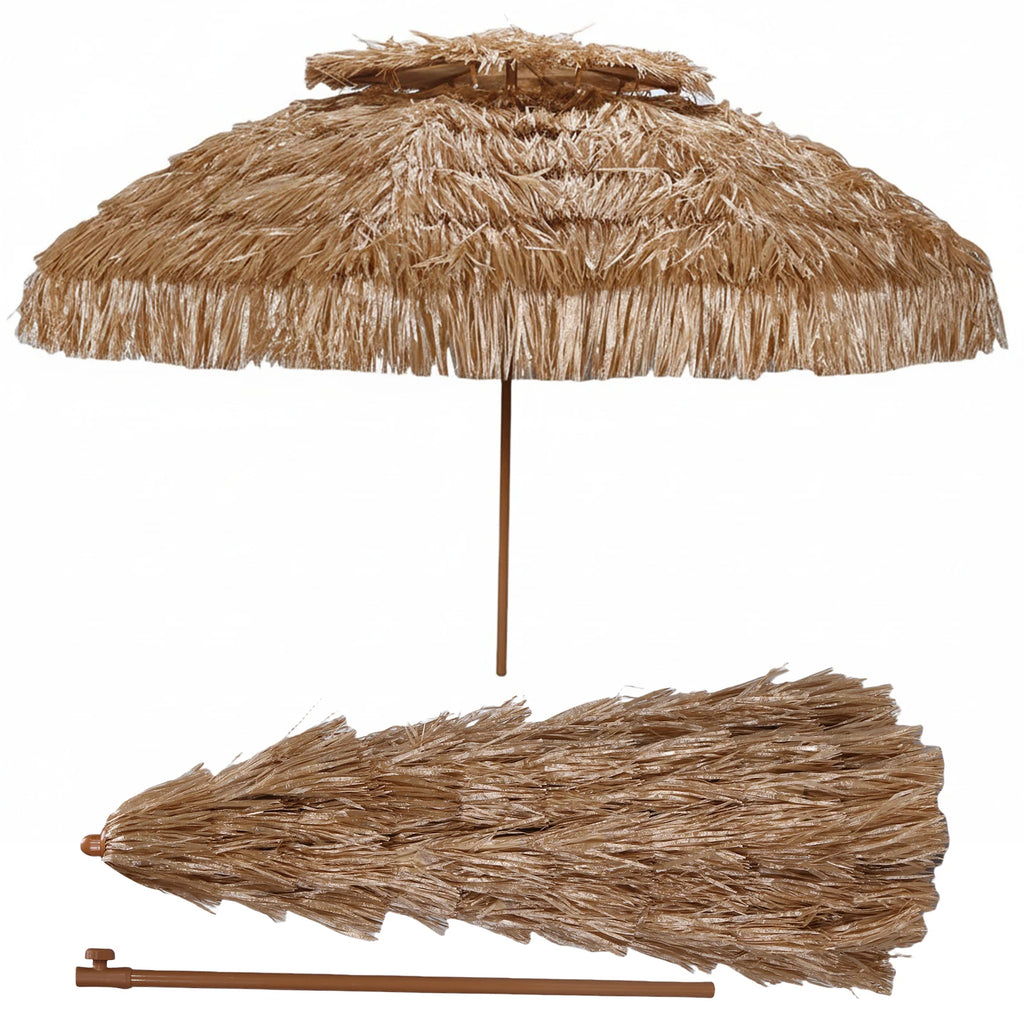 9ft Hawaiian Style Tiki Parasol with 8 Ribs Outdoor Thatched Tiki Umbrella UPF 50+ UV Protection for Market Terrace Restaurant