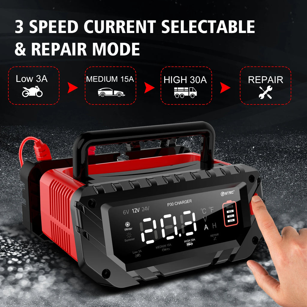Cargador Inteligente de Batería de Auto 12V 30A | LCD | LiFePO4 y Ácido-Plomo 🔋