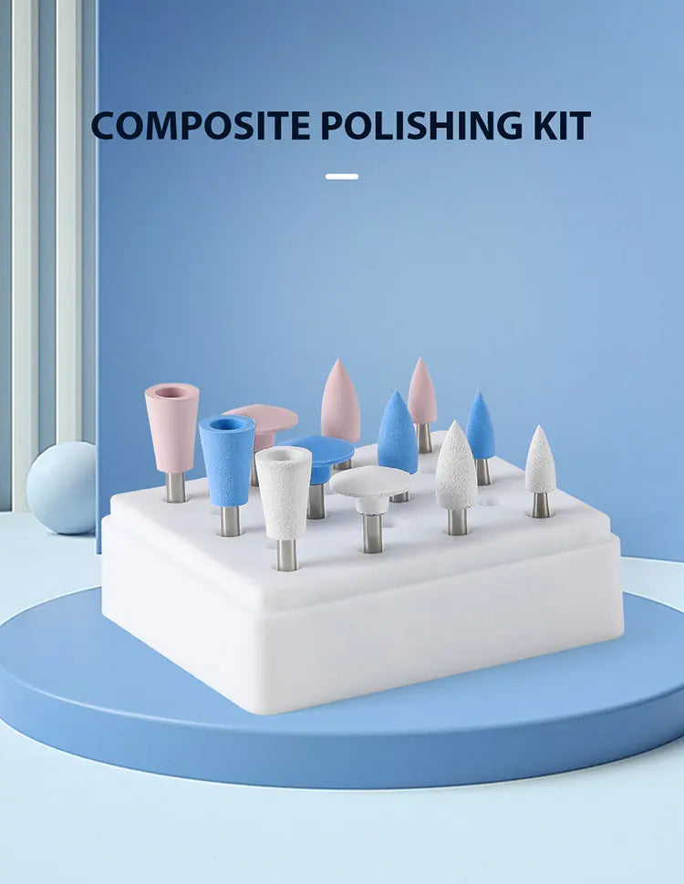 AZDENT 12Pcs/Set Dental Silicone Polishing Rubber Grinding Heads Teeth Polisher 2.35mm RA Finisher for Low Speed Handpiece