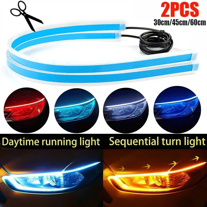 Par Tiras LED DRL 12V | Intermitente Secuencial Switchback | 30/45/60cm | Impermeable | Universal Auto