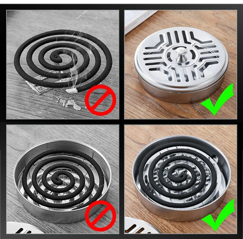 Mosquito Coils Holder Stainless Steel Mosquito Coil Box with Cover Round Mosquito Coil Tray Easy To Clean Anti-Mosquito Supplies