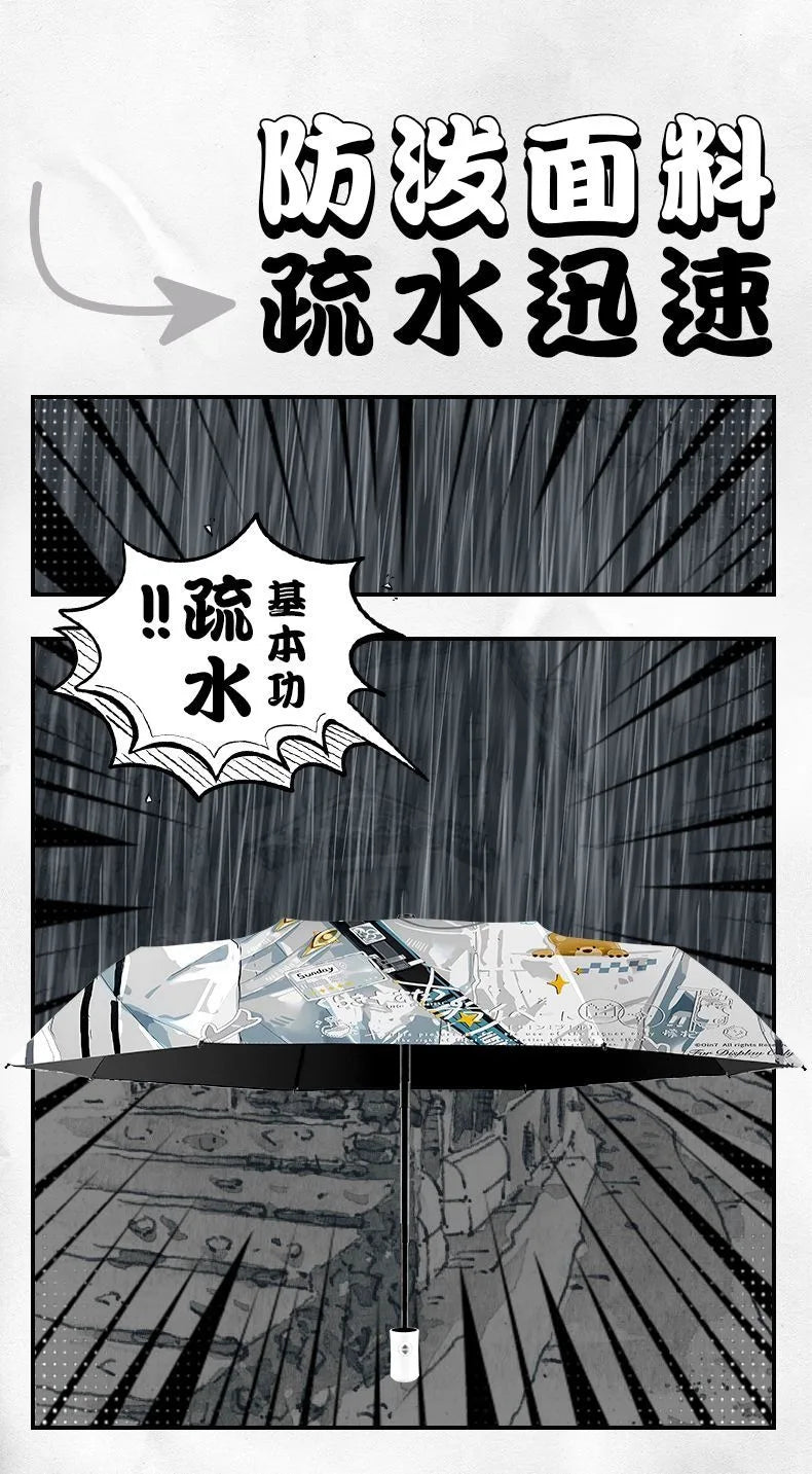 White Blue Honkai: Star Rail Anime popular Cosplay,Windproof Anti-UV,Automatic Rain Compact Umbrella for Woman Girl kids child