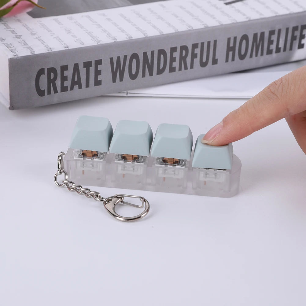 4 Keys Button Keycap Fidget Keychain Keyboard Key Toy Keyboard Clicker Toy Keyboard Cube Toy for Adult Gifts To Relief Pass Time
