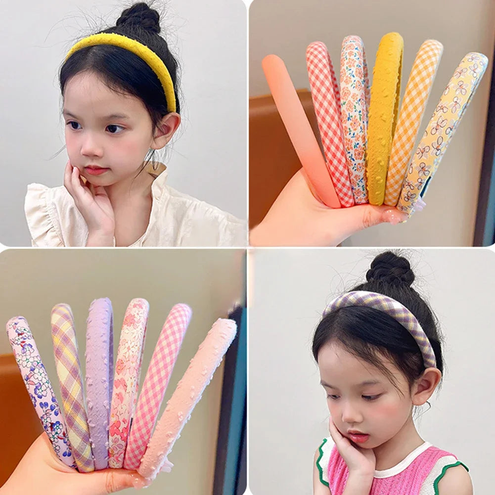 3Pcs/Set Fashion Women Girls Plaid Floral Colors Broadside Hairbands Sweet Children Vintage Cute Hair Hoop Kids Hair Accessories