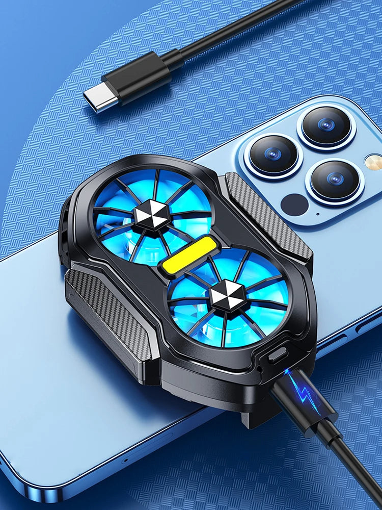 alloet Enfriador Teléfono Doble Ventilador | USB-C | Luz Azul | Android y iPhone | Enchufable y Recargable
