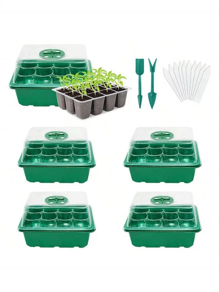 Seed Starter Kits Seedling Starter Trays (12 Cells per Tray) Humidity Adjustable Plant Germination Kits Garden Seed Starting Tra