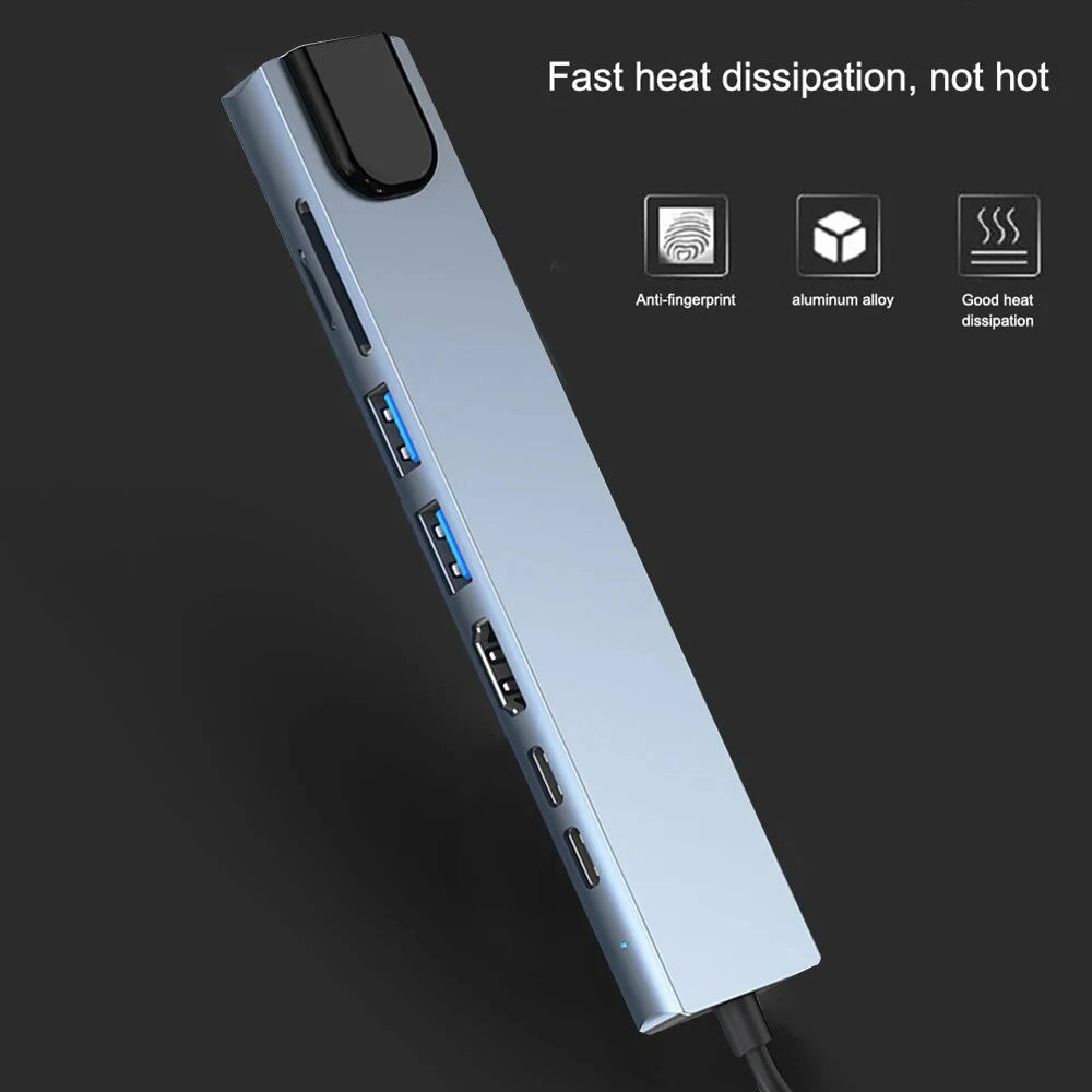 Hub USB-C 8 en 1 FEIWIMI | HDMI 4K 30Hz | RJ45 100Mbps | VGA | PD 100W | Docking Station - Firu Total Sales