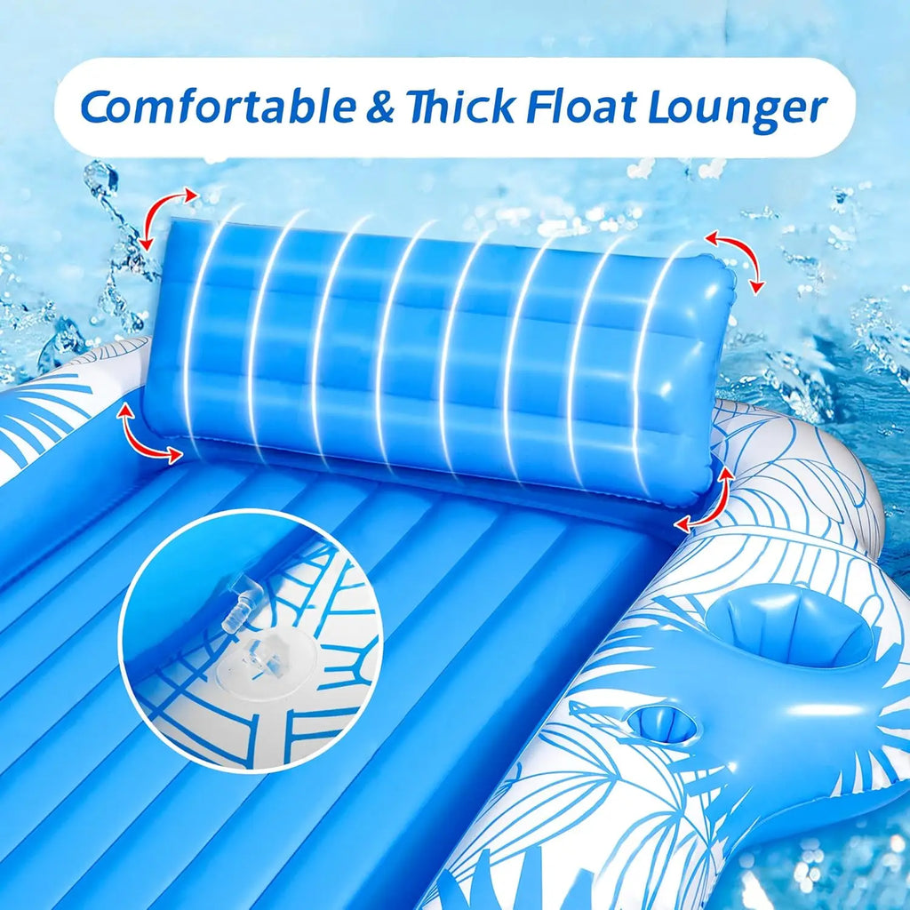 Extra Large Inflatable Pool Lounger Float for Adults with 2 Drink Holders, Beach Sun Tan Tub Raft