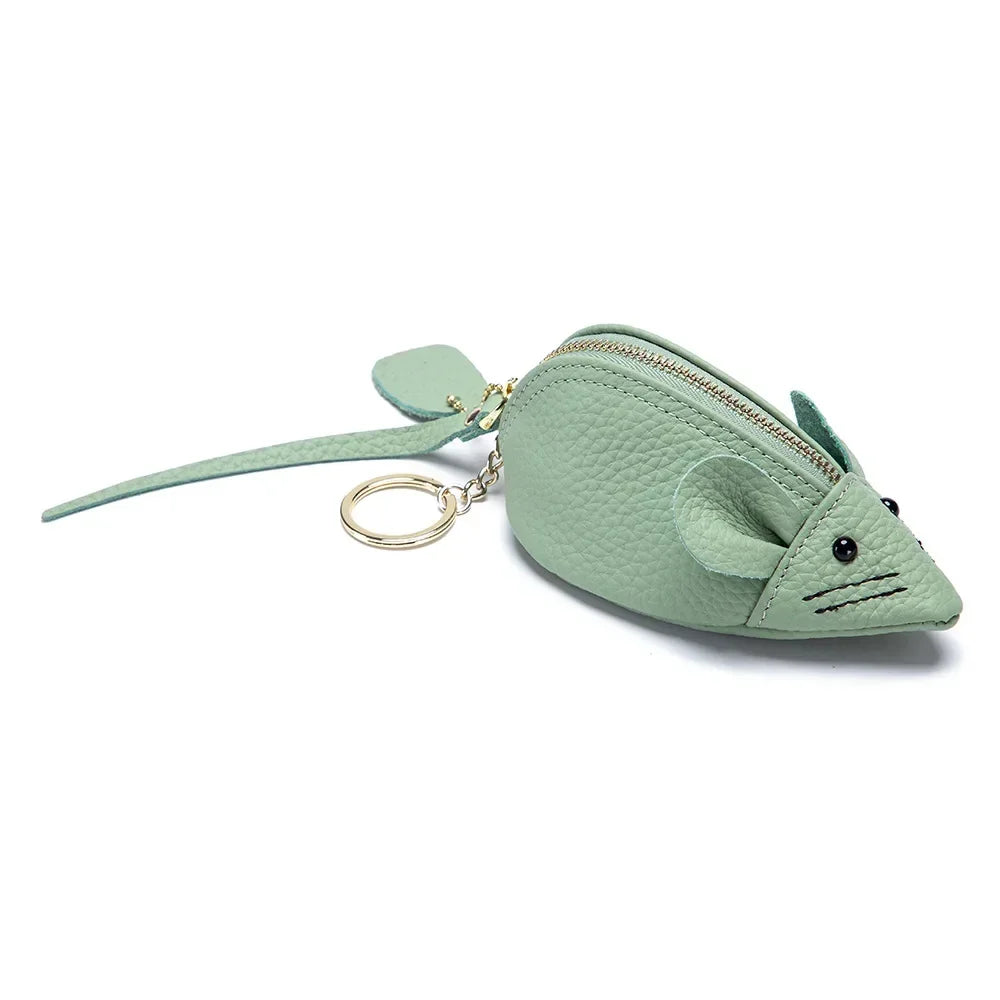 A8077 Cute Animal Design Lady Lipstick Bag Fashion Key Case Wallet Full Grain Cow Leather Vivid Lovely Mini Mouse Shape Purse