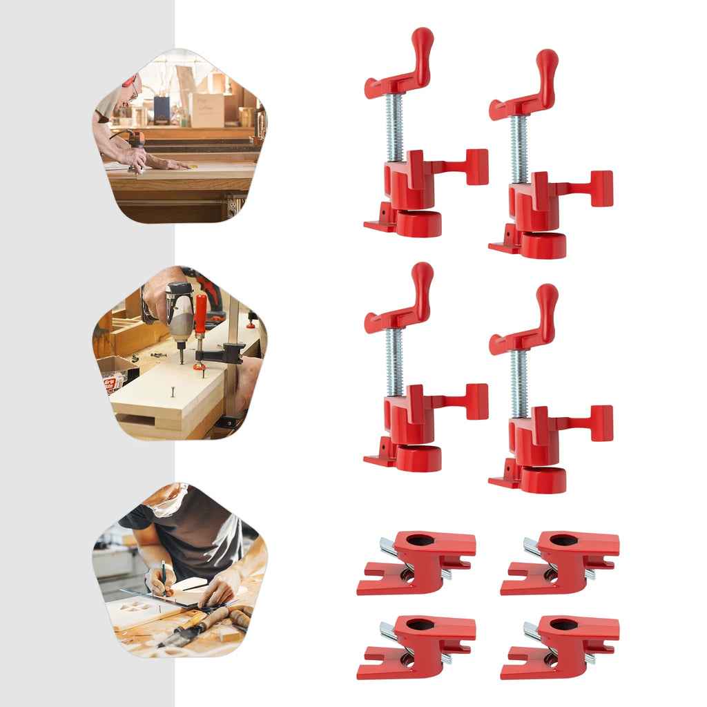 4 Pack 3/4" Wood Gluing Pipe Clamp Set Heavy Duty PRO Cast Iron Quick Release Bar Clamps Kit with Wide Base for Woodworking
