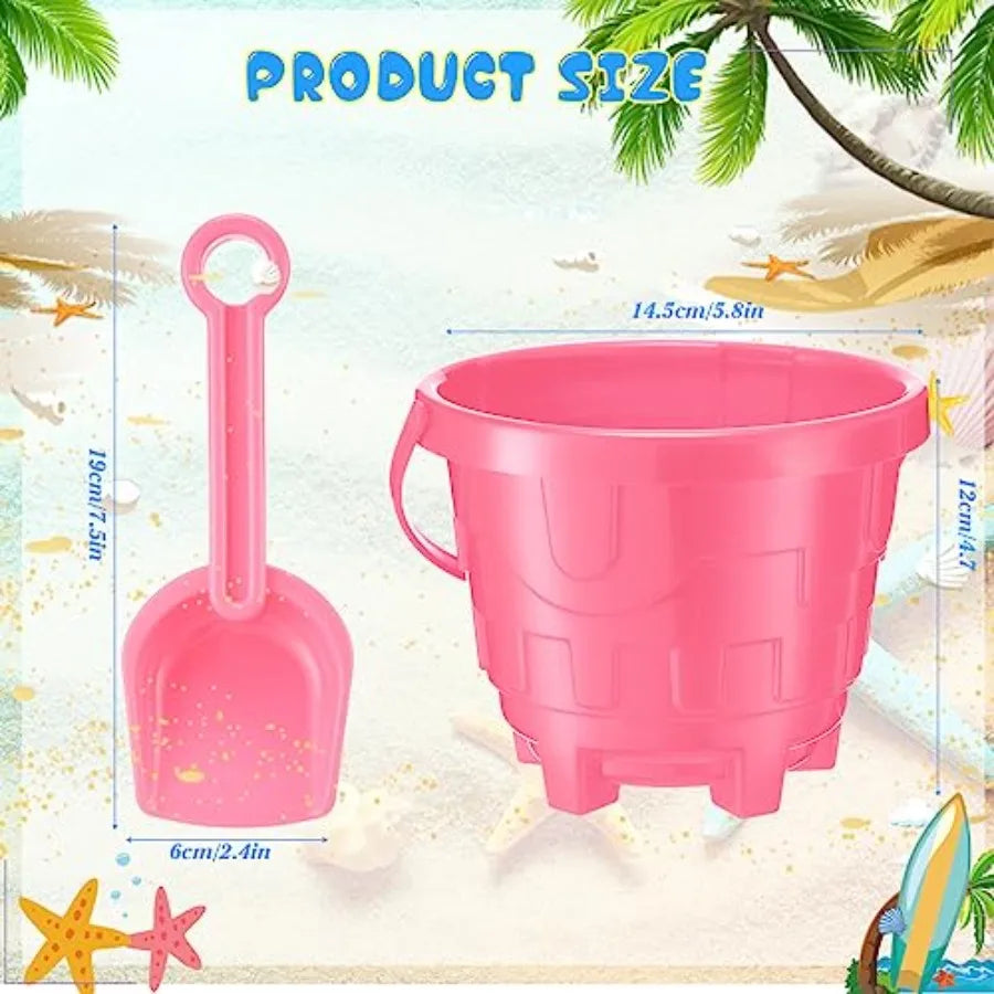 24 Pack 5.7'' Sand Buckets for Plastic Beach Pails with Shovels Summer Pool Party Favor Supplies 6 Assorted Colors