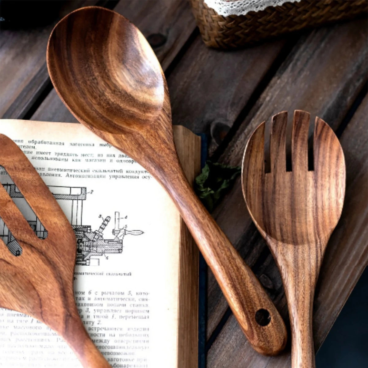 Wood Kitchenware Cooking Set Household Spatula Spoon Set Salad Spoon Fork Stirring Spoon Kitchen Baking Set