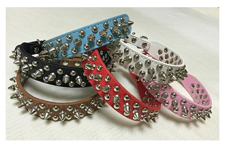 Adjustable Leather Pet Dog Collar Neck Strap Supplies PU Leather Punk Rivet Spiked Dog Collar Pet Collars for Small Dog Cat