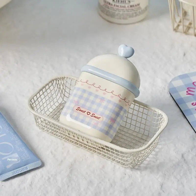 {MX} Sweet Cute Double Layer Soap Dish With Lid Portable Soap Draining Holder Cotton Swabs Storage Box Bathroom Organizer