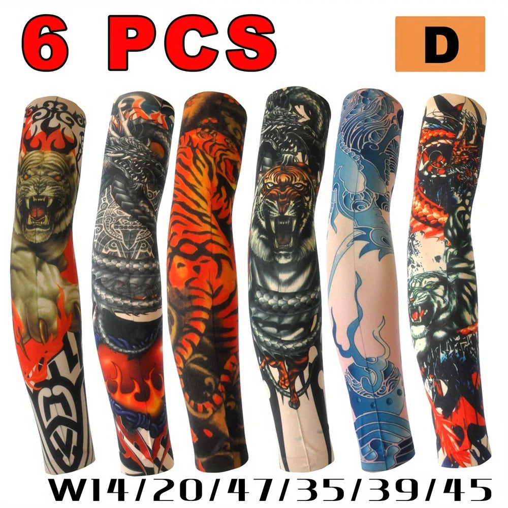 6Pcs Summer Thin Ice Slide Fiber Tattoo Arm Sleeve - Unisex Wear Resistant Cooling Arm Guard