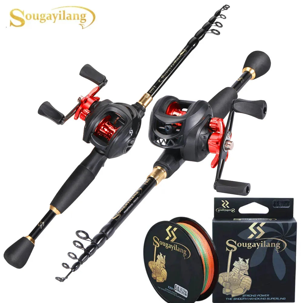 Sougayilang Telescopic Casting Rod & 7.2:1 High-Speed Reel Combo | 150M Line | 1.8-2.4m