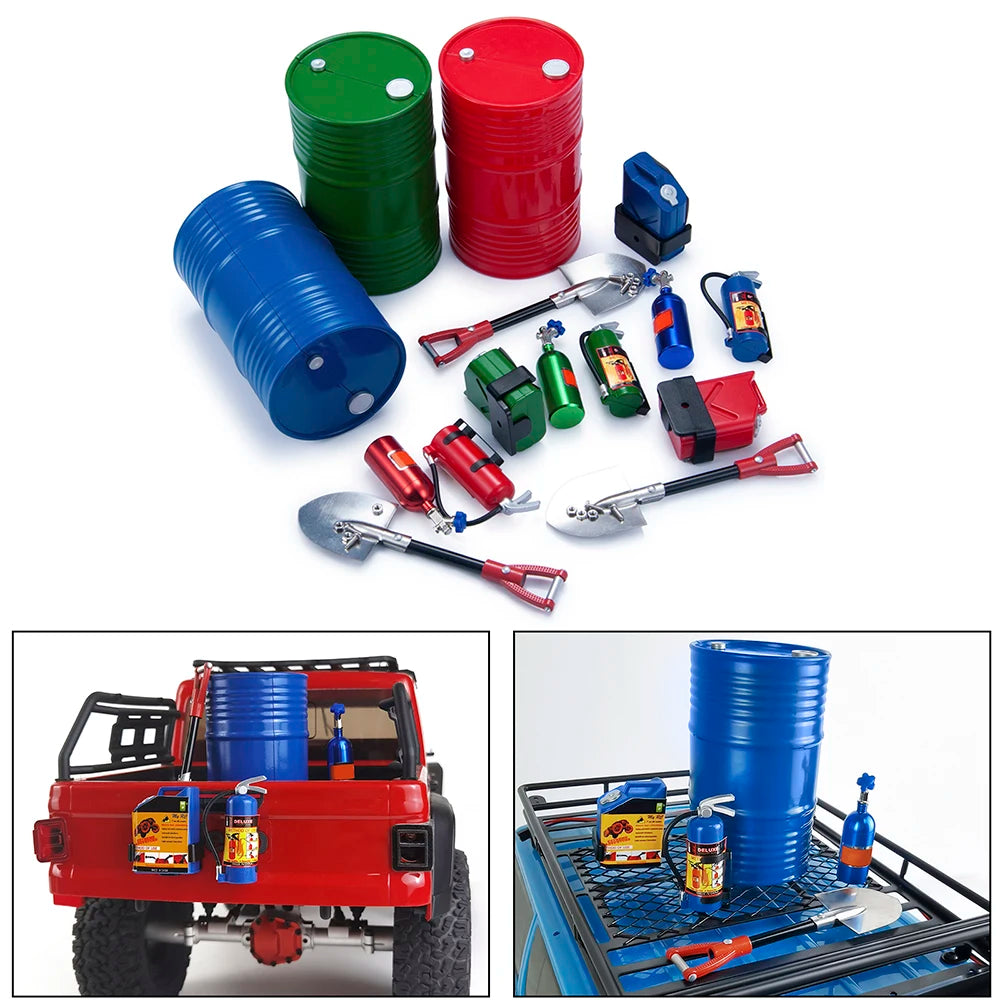 1:10 Scale Accessories Simulated Decoration Tools Shovel Fire-Extinguisher Oil Drum for RC Crawler Car TRX4 SCX10 Mini Toys
