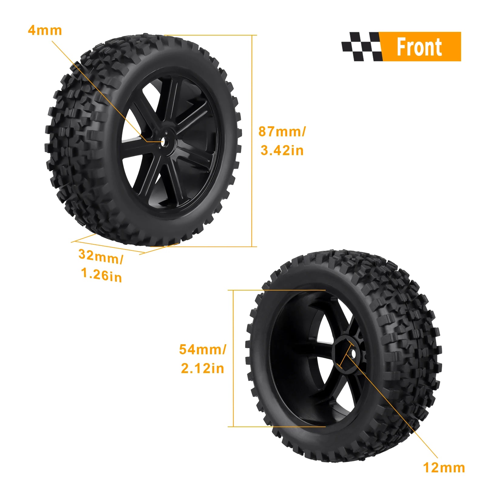 4pcs-Pack HobbyPark Pre-Glued Front & Rear Wheels and Tires Buggy Tyres for 1/10 offroad rc car accessories