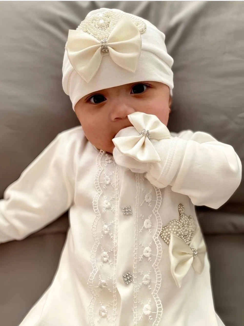 5pcs Newborn Baby Embroidery Lace Romper Outfit Clothing Cotton Infant Wrapped Baby Products Pants Mittens Receiving Blanket