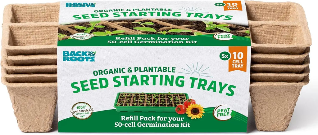 Biodegradable Seed Starter Trays, 50-Cell Peat-Free Organic Gardening Kit for Herbs Vegetables