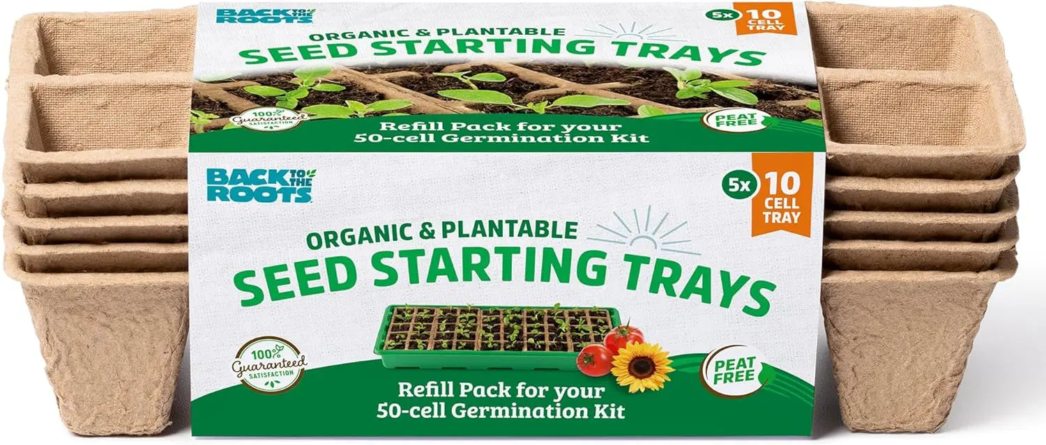 Biodegradable Seed Starter Trays, 50-Cell Peat-Free Organic Gardening Kit for Herbs Vegetables