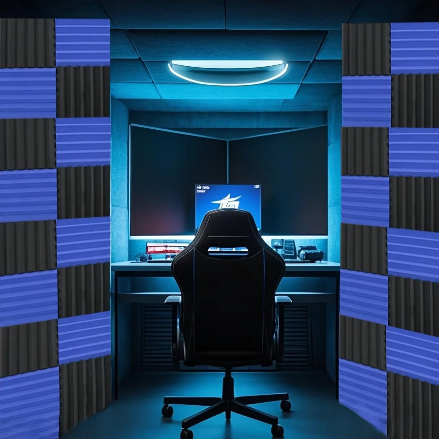 96 Pieces Black And Blue Absorption Sound Foam Boards 12x12x1 Inches for Recording Studios And Esports Rooms Noise Reduction
