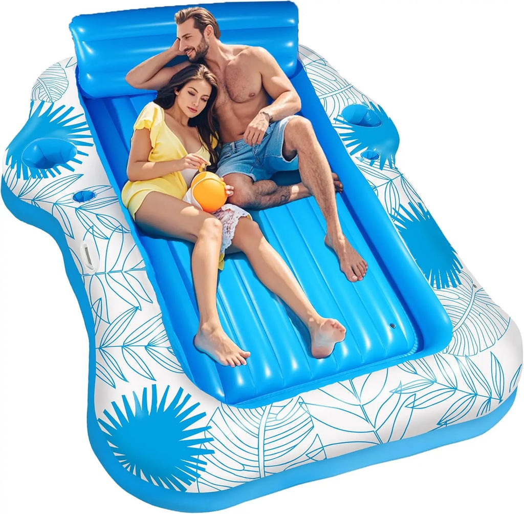 Extra Large Inflatable Pool Lounger Float for Adults with 2 Drink Holders, Beach Sun Tan Tub Raft