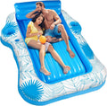 Extra Large Inflatable Pool Lounger Float for Adults with 2 Drink Holders, Beach Sun Tan Tub Raft