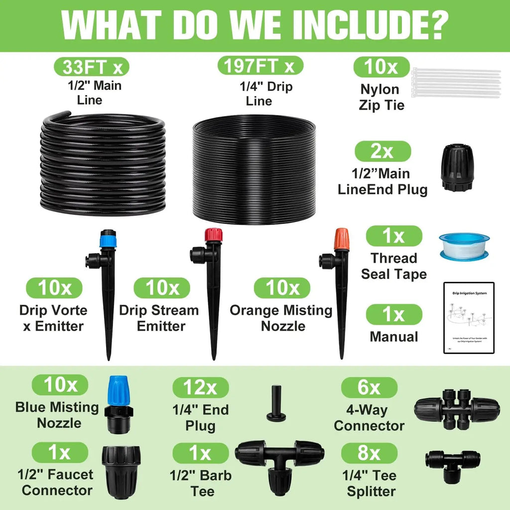 230FT Drip Irrigation System with 40 Nozzles, Adjustable Sprinklers for Garden, Greenhouse & Lawn