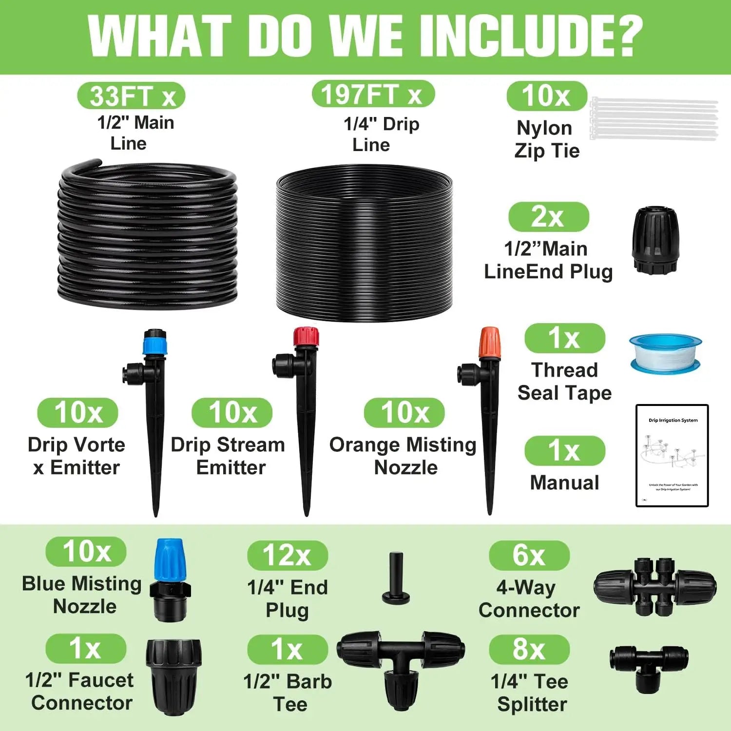 230FT Drip Irrigation System with 40 Nozzles, Adjustable Sprinklers for Garden, Greenhouse & Lawn