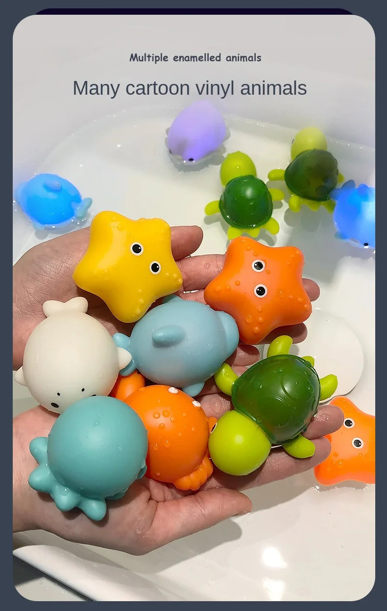 Glowable Animal Washing Water Set Floating Water Light Net Fishing Fish Playing Water Toys Children's Baby Bath Toys Floating