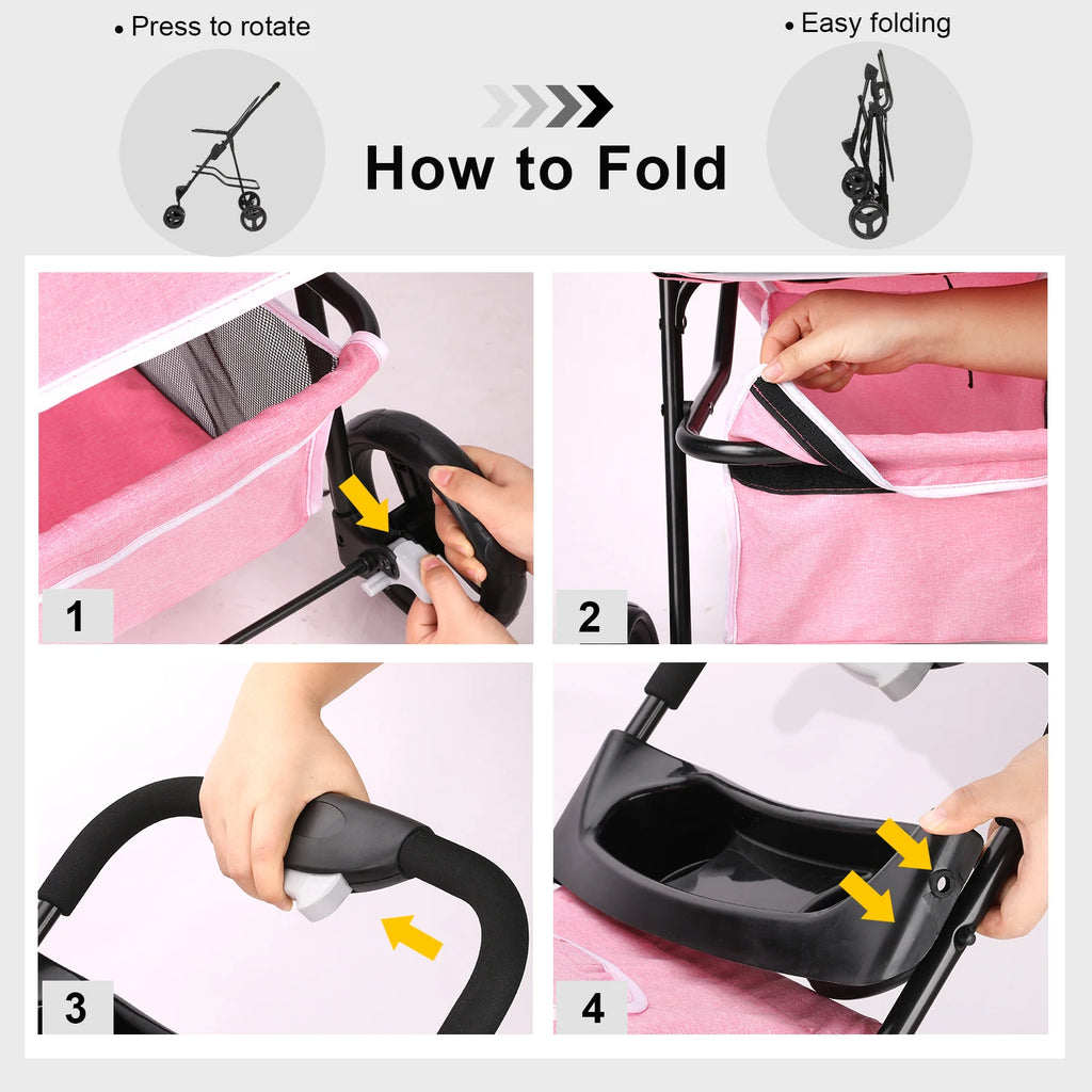 carreola para mascotas perro 3 Wheel Foldable Cat Dog Stroller with Storage Basket, Handle 360° Pet Dog Stroller - Firu Total Sales