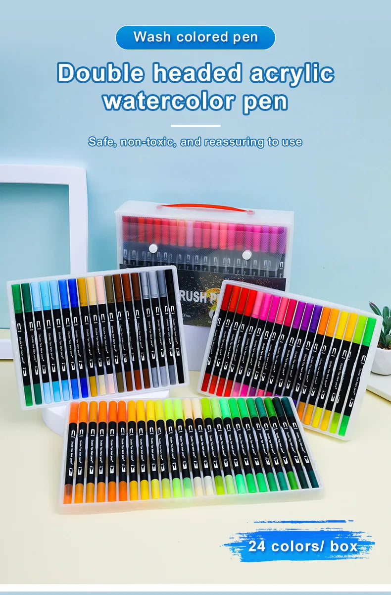 Double-ended watercolor marker set - for painting and handicrafts, durable plastic pen body, Christmas gift