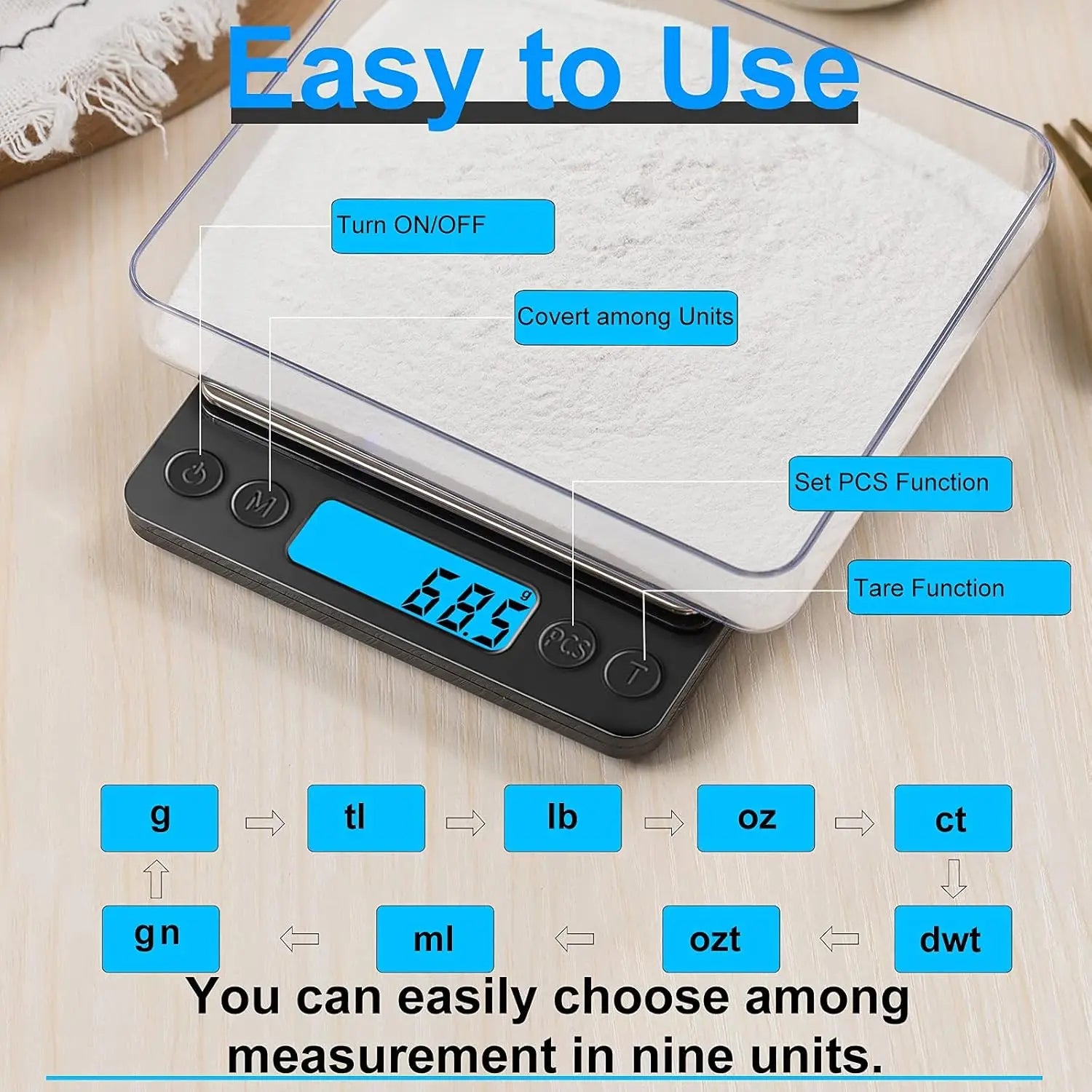 Digital Kitchen Scale 3000g/0.1g | Grams & Oz | Tare Function | Cooking Baking Jewelry